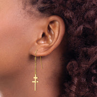 14K Chain Dangle Cross Shepherd Hook Earrings-H1089