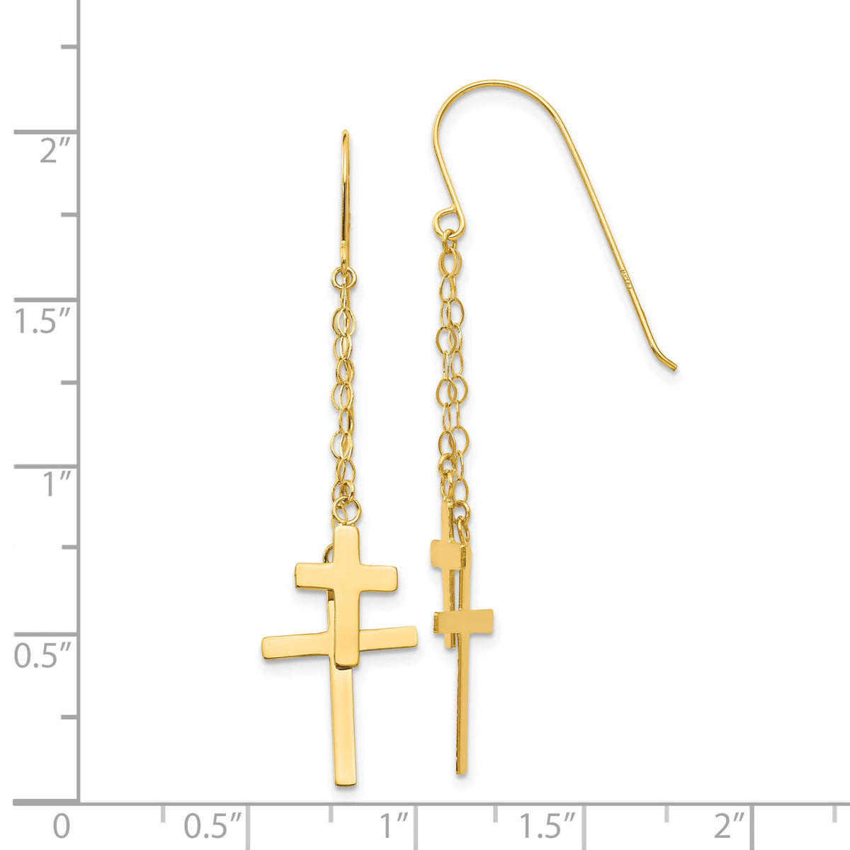 14K Chain Dangle Cross Shepherd Hook Earrings-H1089