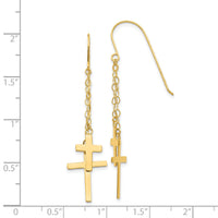 14K Chain Dangle Cross Shepherd Hook Earrings-H1089