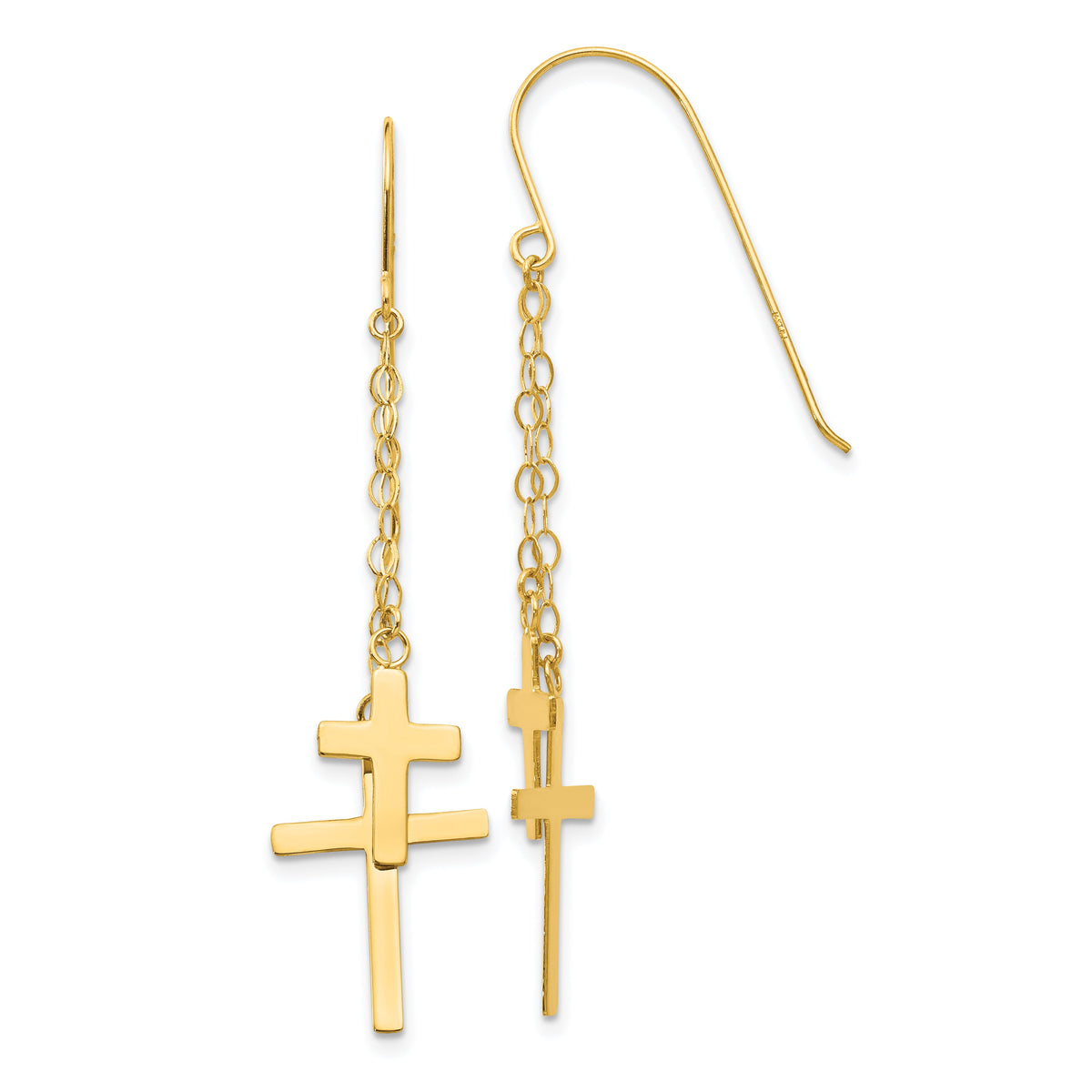 14K Chain Dangle Cross Shepherd Hook Earrings-H1089