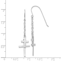 14K White Gold Chain Dangle Cross Shepherd Hook Earrings-H1090