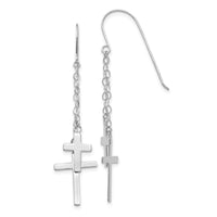 14K White Gold Chain Dangle Cross Shepherd Hook Earrings-H1090