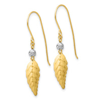 14K Two Tone Stamped Leaf Shepherd Hook Earrings-H1111