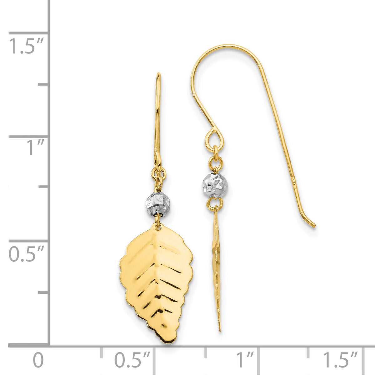 14K Two Tone Stamped Leaf Shepherd Hook Earrings-H1111