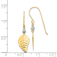 14K Two Tone Stamped Leaf Shepherd Hook Earrings-H1111