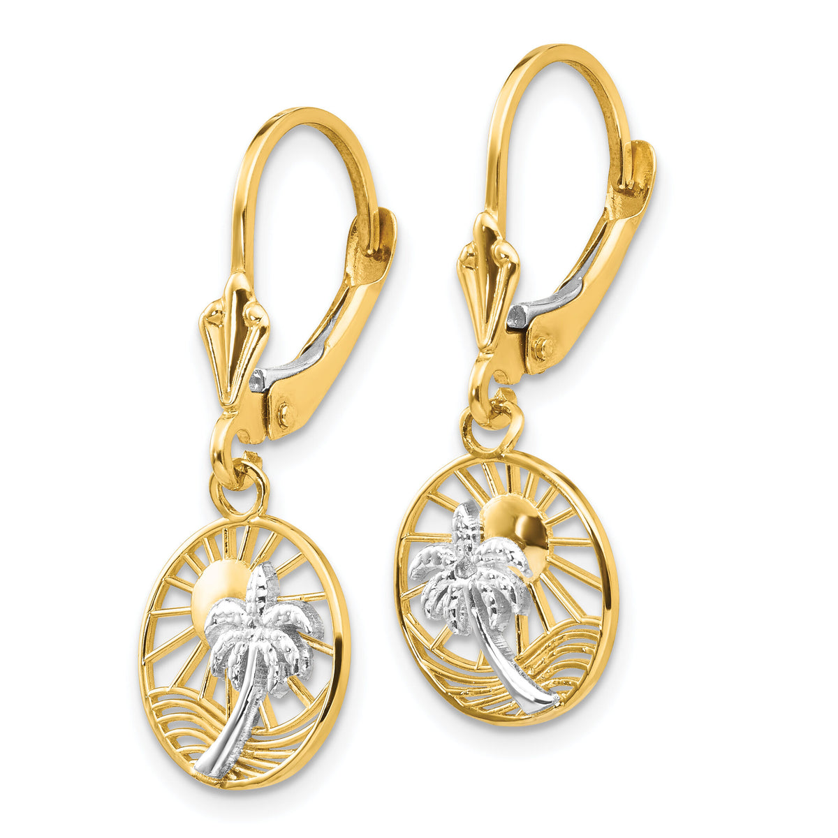 14k & Rhodium Palm Tree Leverback Earrings-H1128