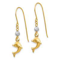 14K Two Toned Puffed Dolphin Shepherd Hook Earrings-H1133