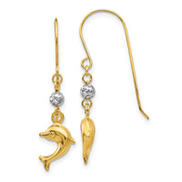 14K Two Toned Puffed Dolphin Shepherd Hook Earrings-H1133