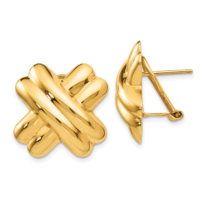 14k Polished X Omega Back Post Earrings-H364