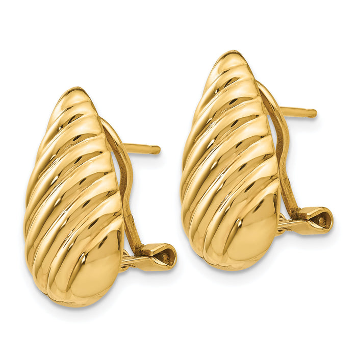 14k Polished Diagonal Teardrop Omega Back Post Earrings-H568