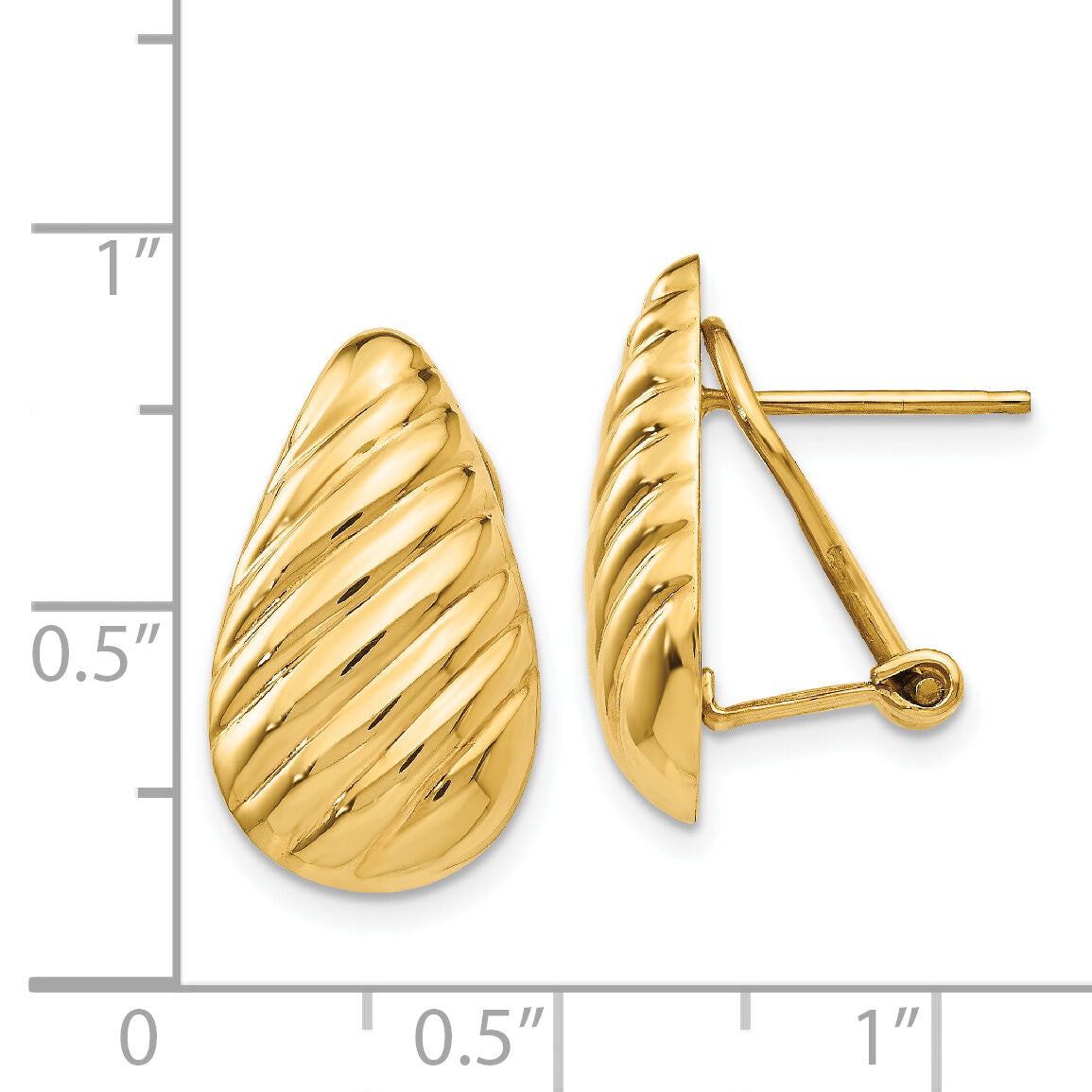 14k Polished Diagonal Teardrop Omega Back Post Earrings-H568