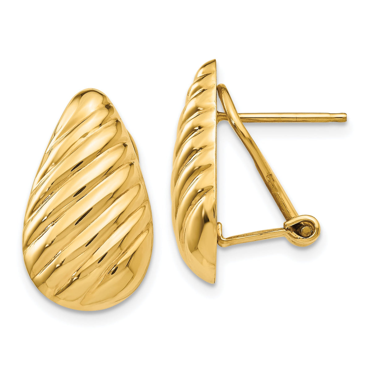 14k Polished Diagonal Teardrop Omega Back Post Earrings-H568