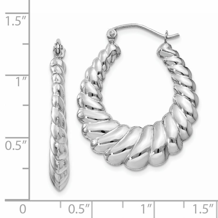 14k White Gold Polished Scalloped Hoop Earrings-H670