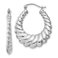 14k White Gold Polished Scalloped Hoop Earrings-H670