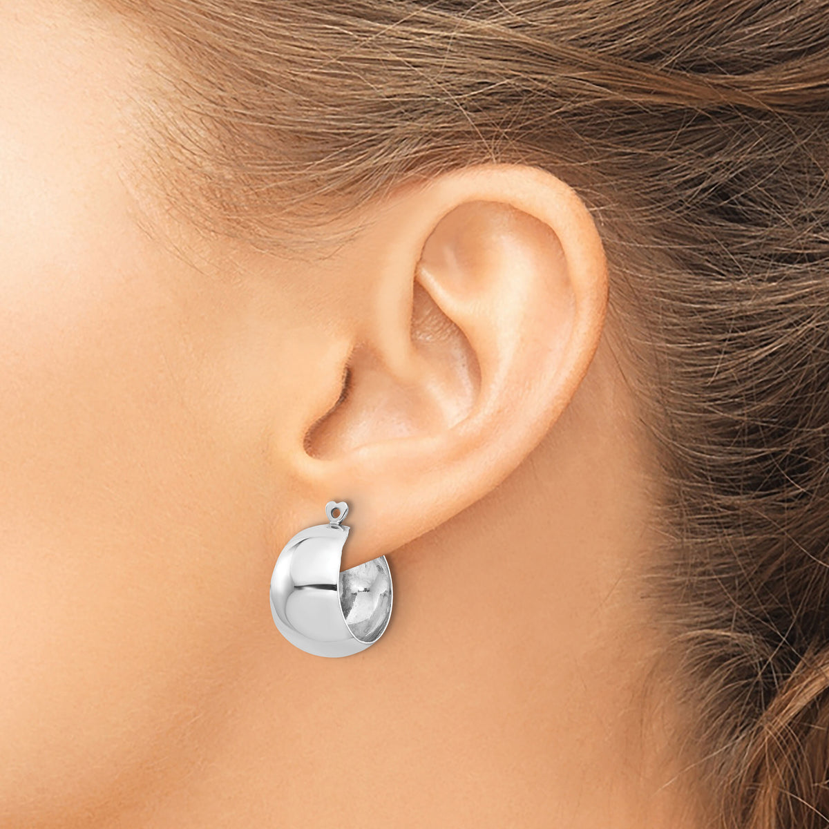14k White Gold Polished Hoop Earring Jackets-H697J