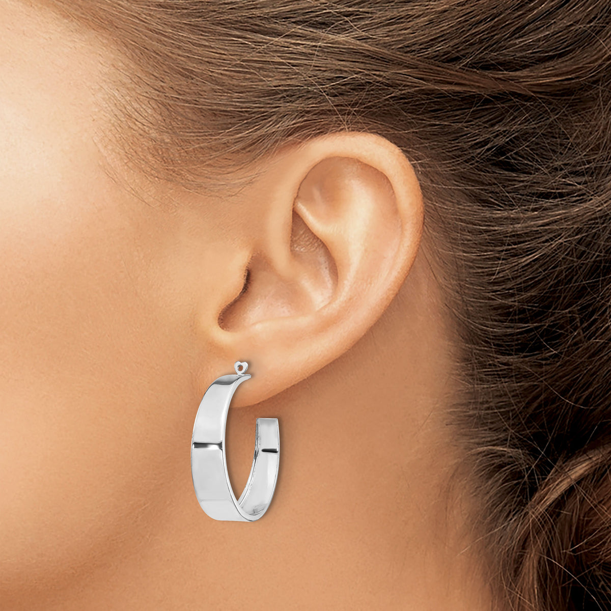 14k White Gold Polished Hoop Earring Jackets-H706J