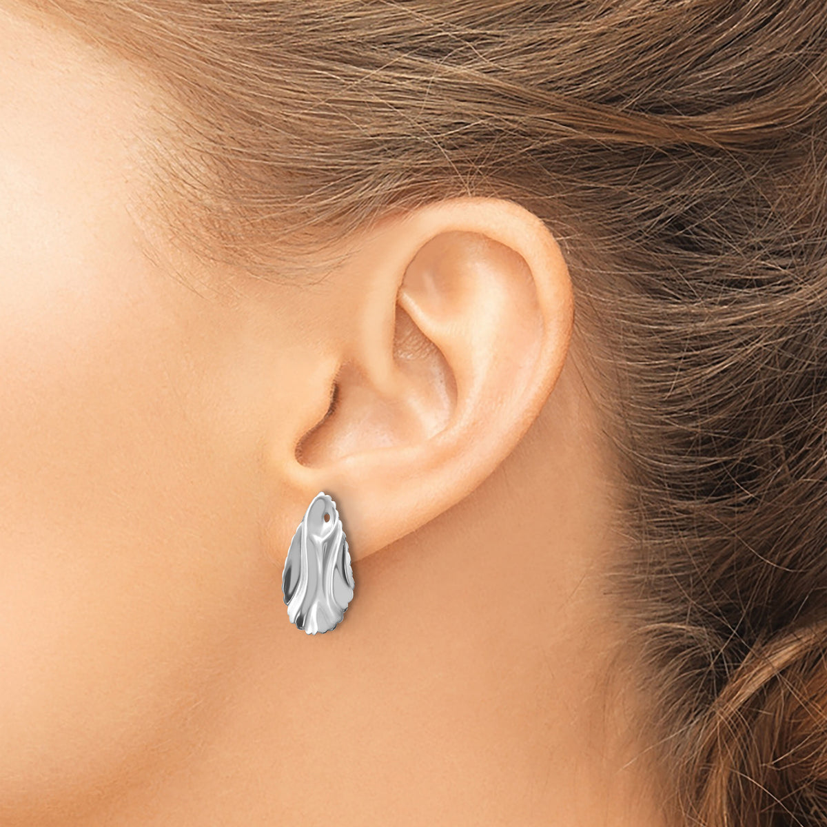 14k White Gold Polished Hammered Oval Earring Jackets-H723J
