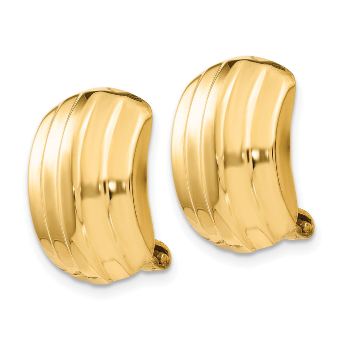 14k Polished Ribbed Non-pierced Omega Back Earrings-H735