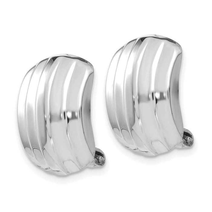 14k White Gold Polished Ribbed Non-pierced Omega Back Earrings-H736