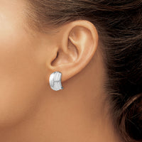 14k White Gold Polished Ribbed Non-pierced Omega Back Earrings-H736
