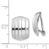 14k White Gold Polished Ribbed Non-pierced Omega Back Earrings-H736