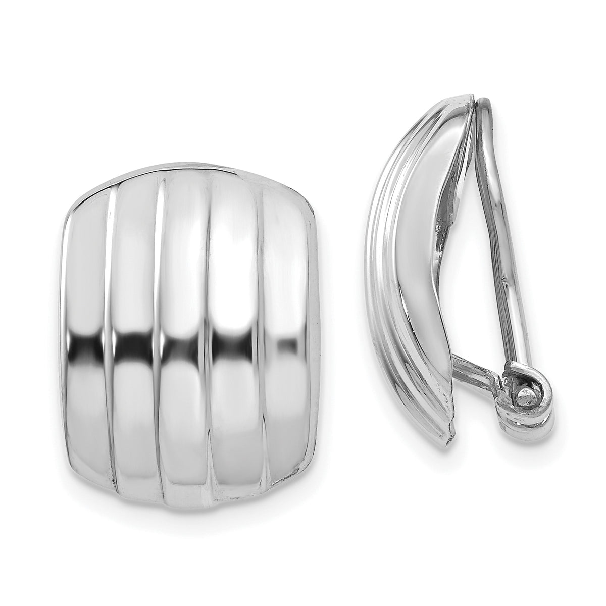 14k White Gold Polished Ribbed Non-pierced Omega Back Earrings-H736
