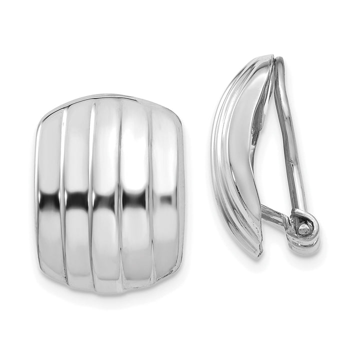 14k White Gold Polished Ribbed Non-pierced Omega Back Earrings-H736