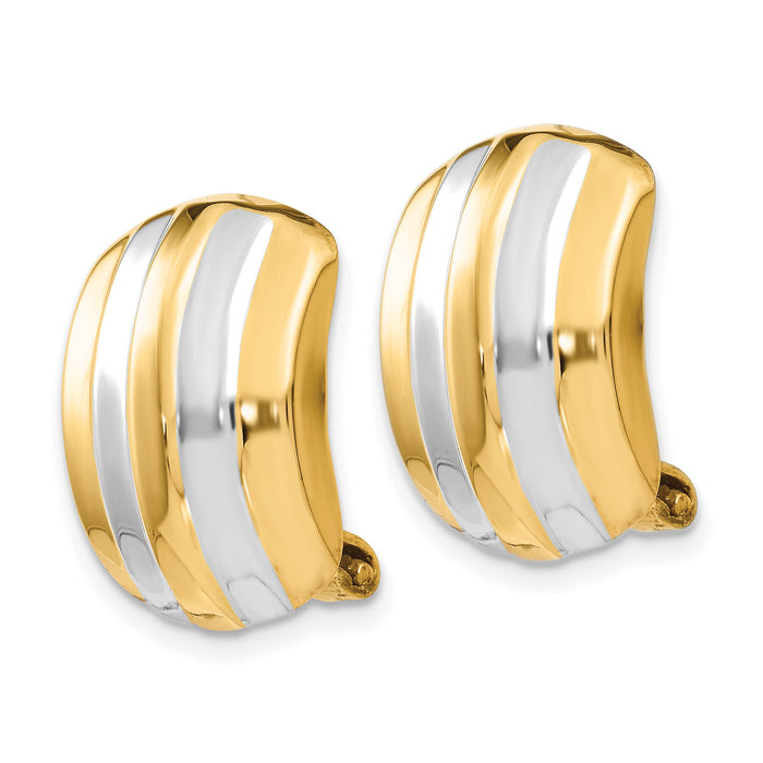 14k & Rhodium Ribbed Non-pierced Omega Back Earrings-H737