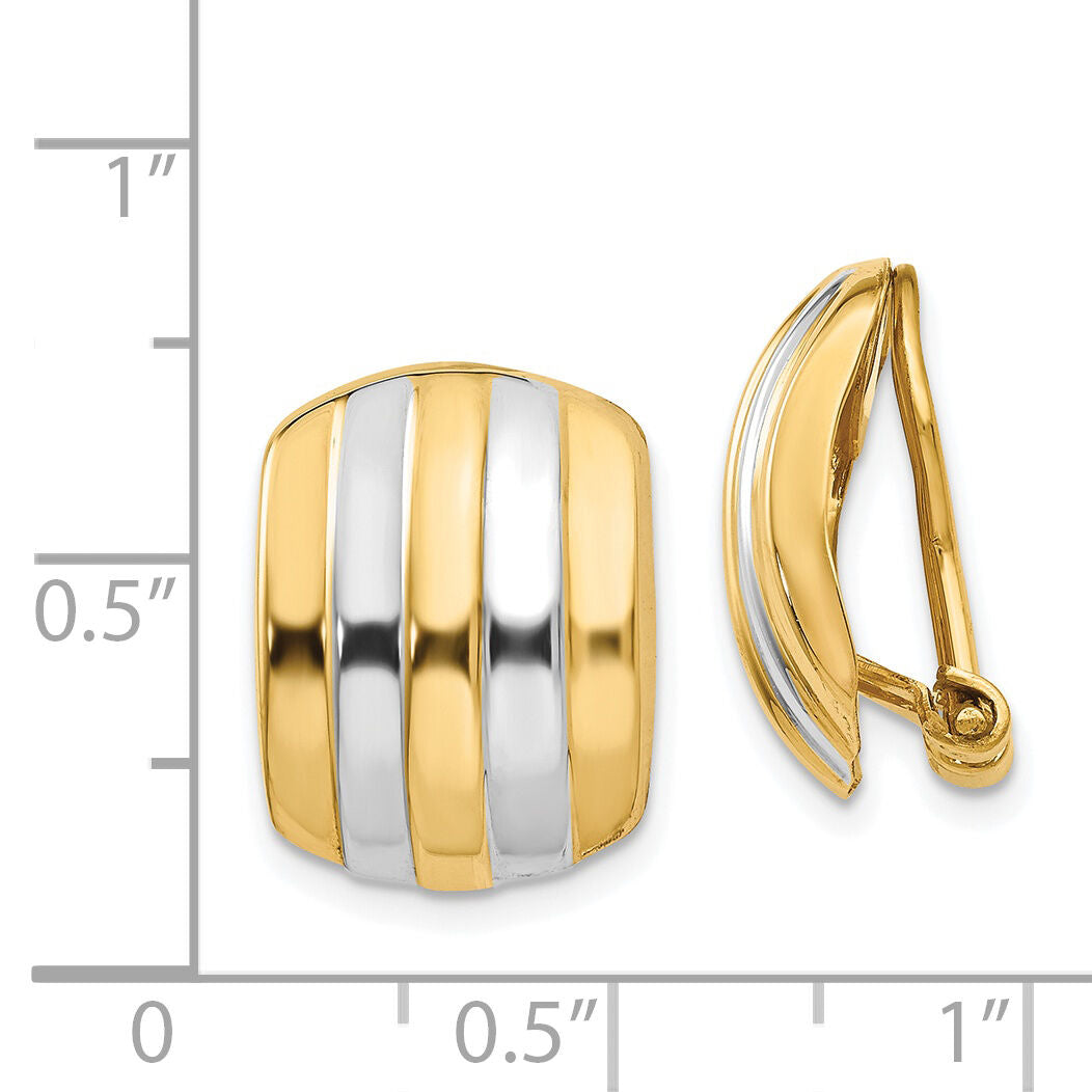 14k & Rhodium Ribbed Non-pierced Omega Back Earrings-H737