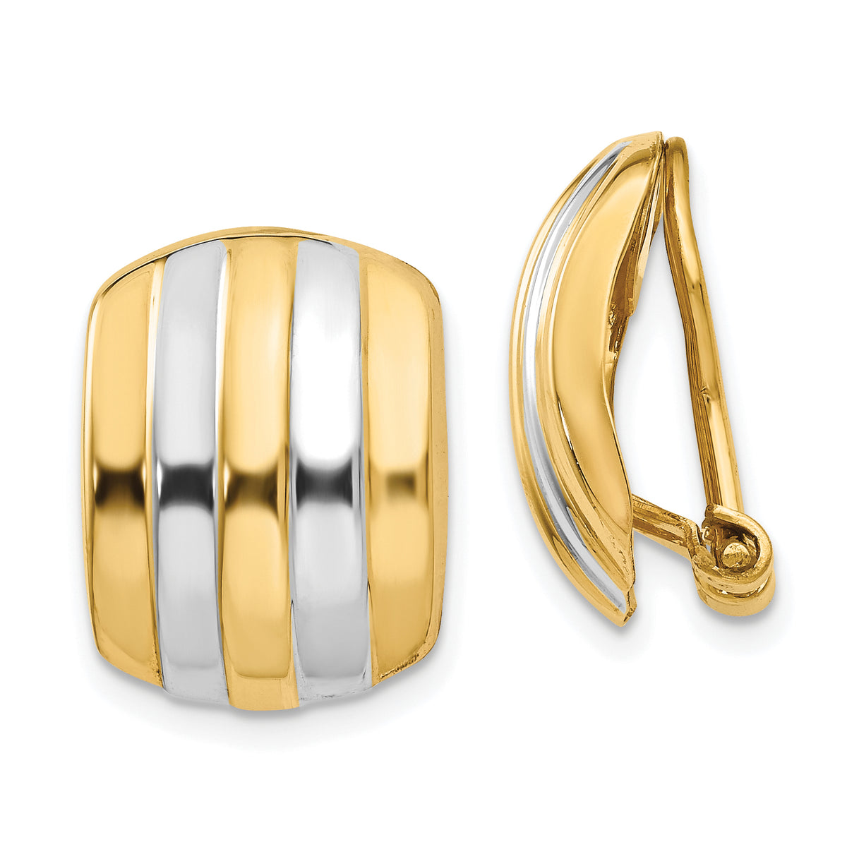 14k & Rhodium Ribbed Non-pierced Omega Back Earrings-H737