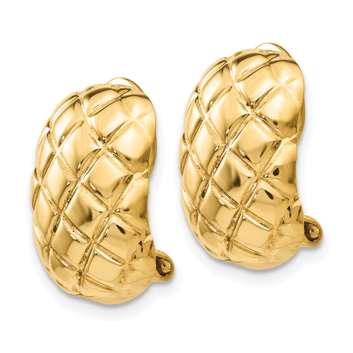 14k Polished Quilted Non-pierced Omega Back Earrings-H738