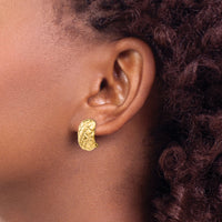 14k Polished Quilted Non-pierced Omega Back Earrings-H738