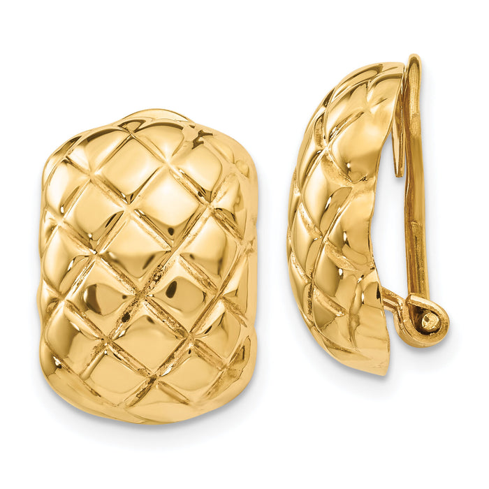 14k Polished Quilted Non-pierced Omega Back Earrings-H738