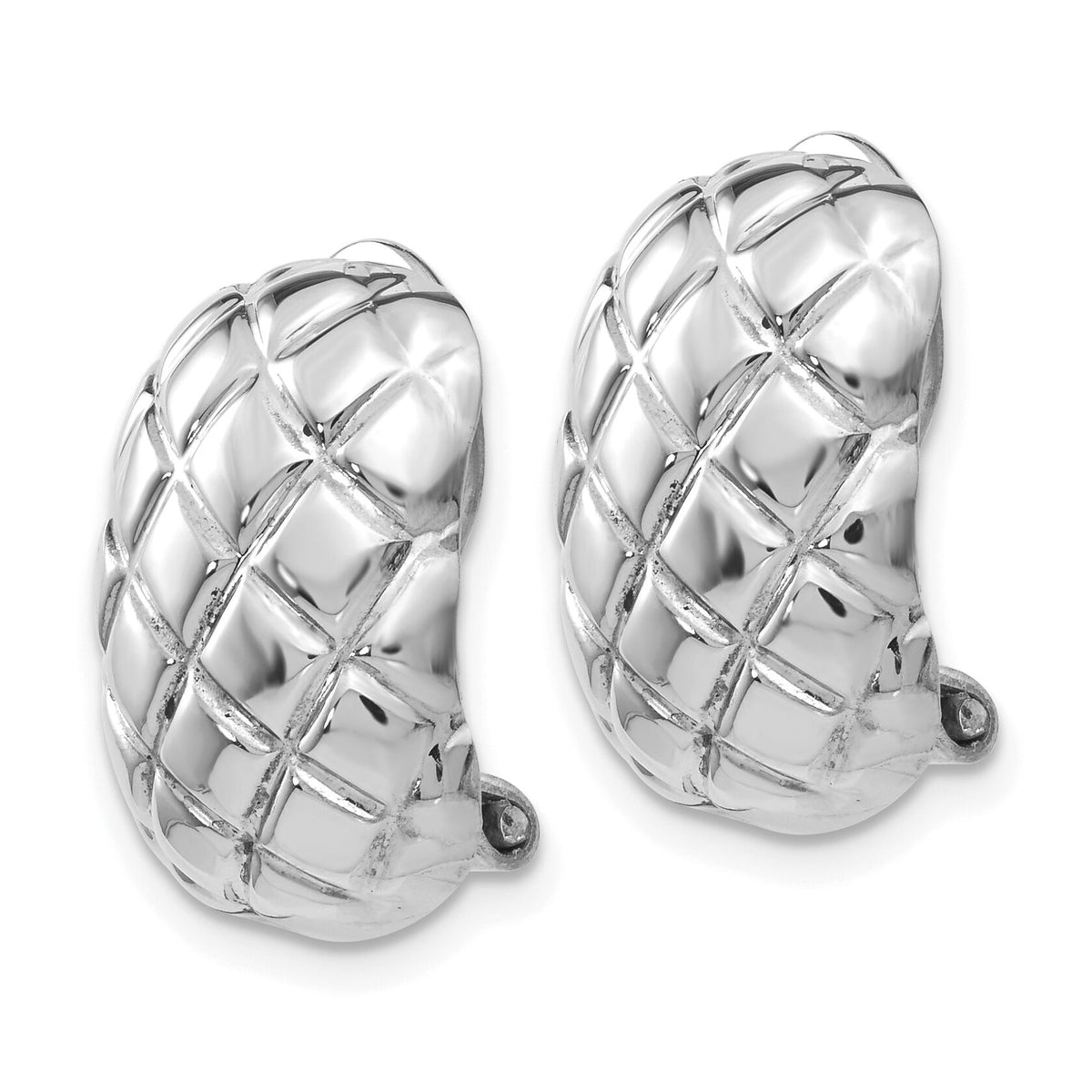 14k White Gold Polished Quilted Non-pierced Omega Back Earrings-H739