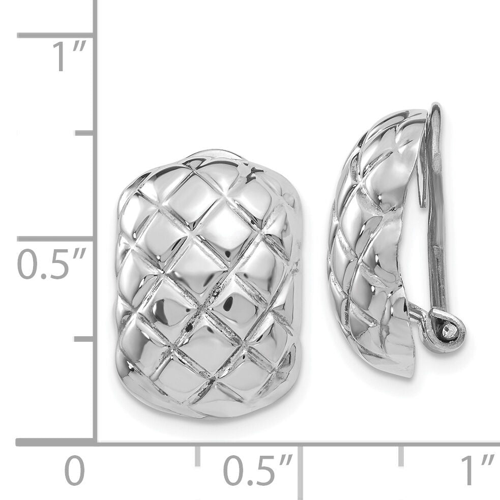 14k White Gold Polished Quilted Non-pierced Omega Back Earrings-H739