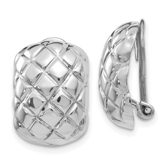 14k White Gold Polished Quilted Non-pierced Omega Back Earrings-H739