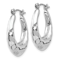 14k White Gold Polished Hammered Hoop Earrings-H752