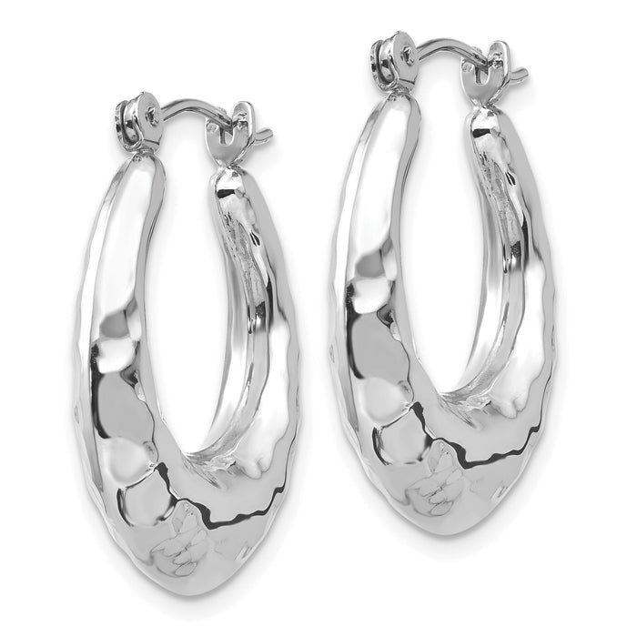 14k White Gold Polished Hammered Hoop Earrings-H752