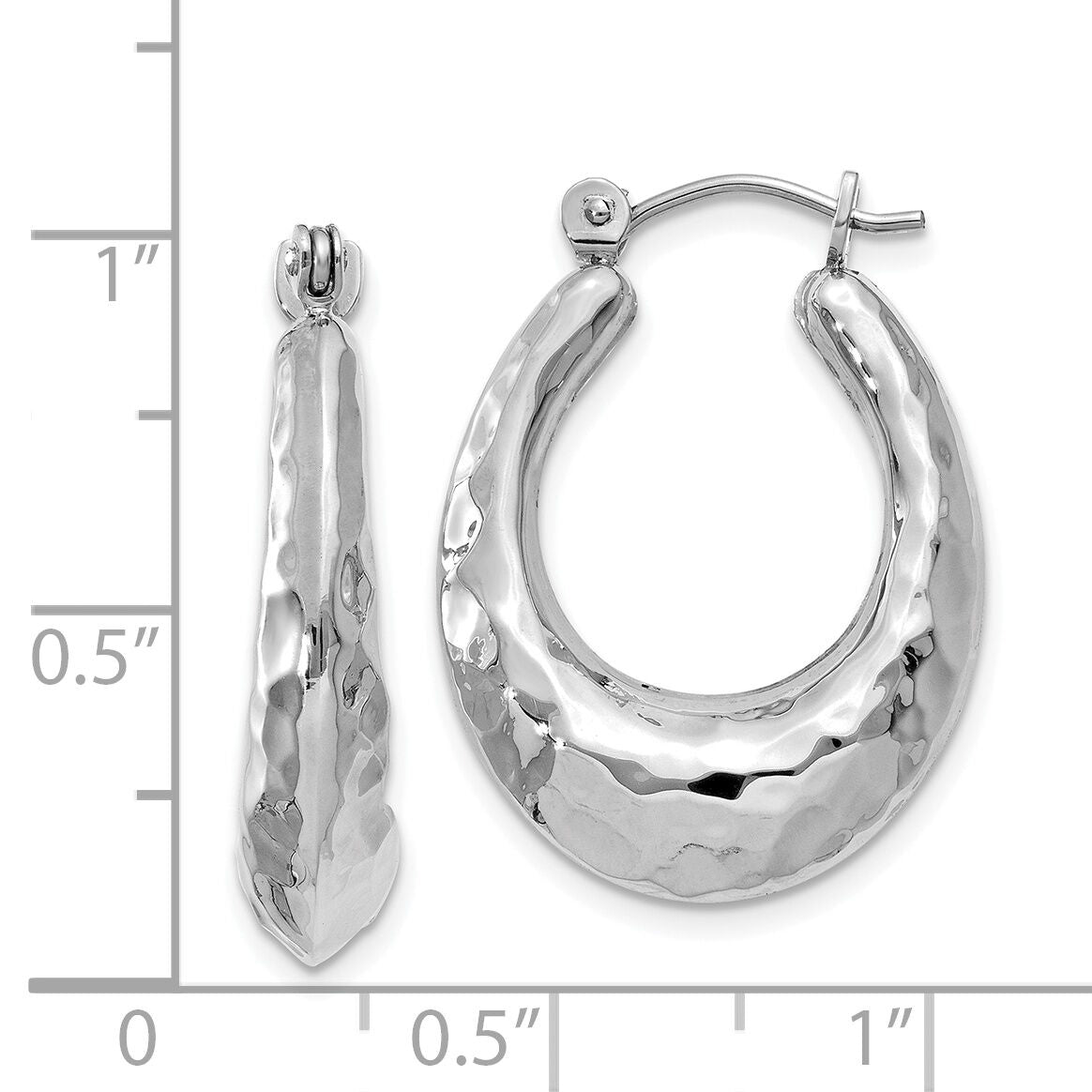 14k White Gold Polished Hammered Hoop Earrings-H752