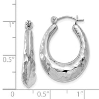 14k White Gold Polished Hammered Hoop Earrings-H752