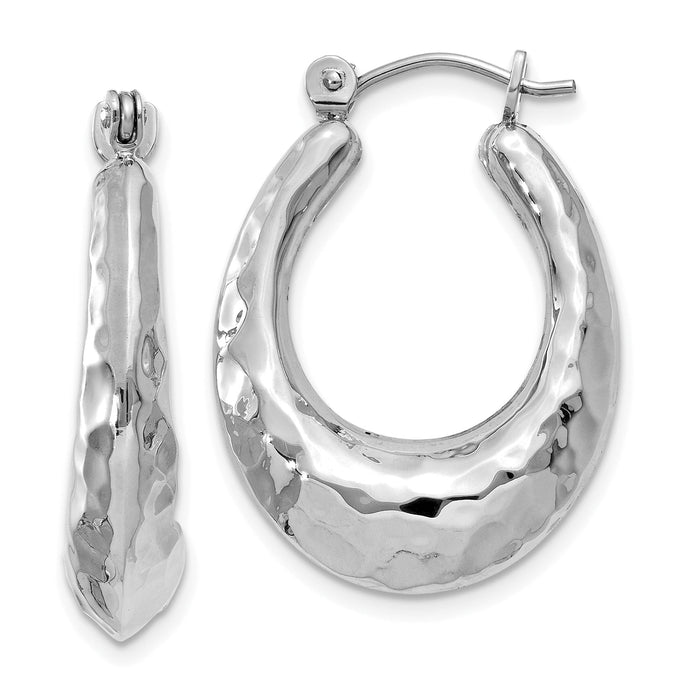 14k White Gold Polished Hammered Hoop Earrings-H752