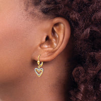 14k Two-tone Heart Leverback Dangle Earrings-H809
