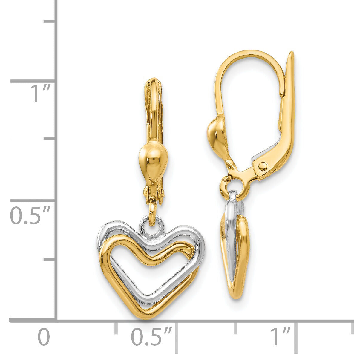 14k Two-tone Heart Leverback Dangle Earrings-H809