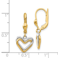 14k Two-tone Heart Leverback Dangle Earrings-H809