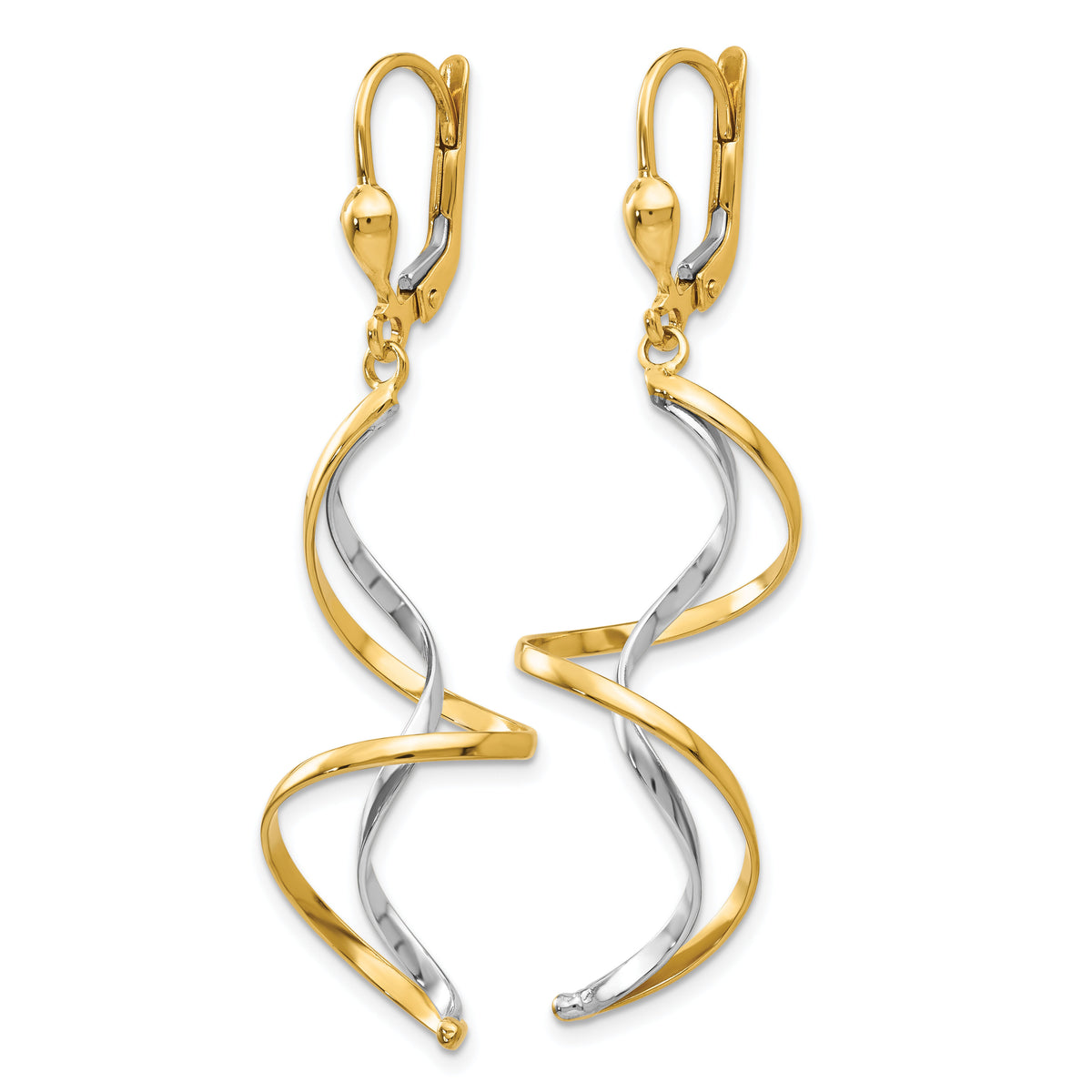 14k Two-tone Spiral Dangle Earrings-H817