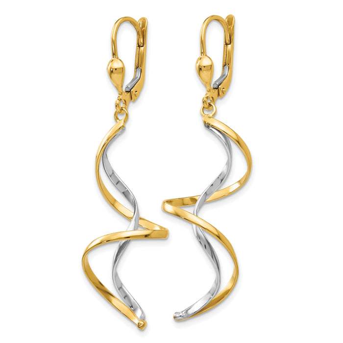 14k Two-tone Spiral Dangle Earrings-H817