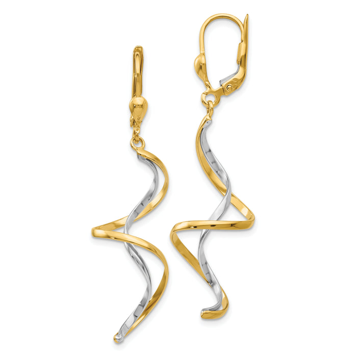 14k Two-tone Spiral Dangle Earrings-H817