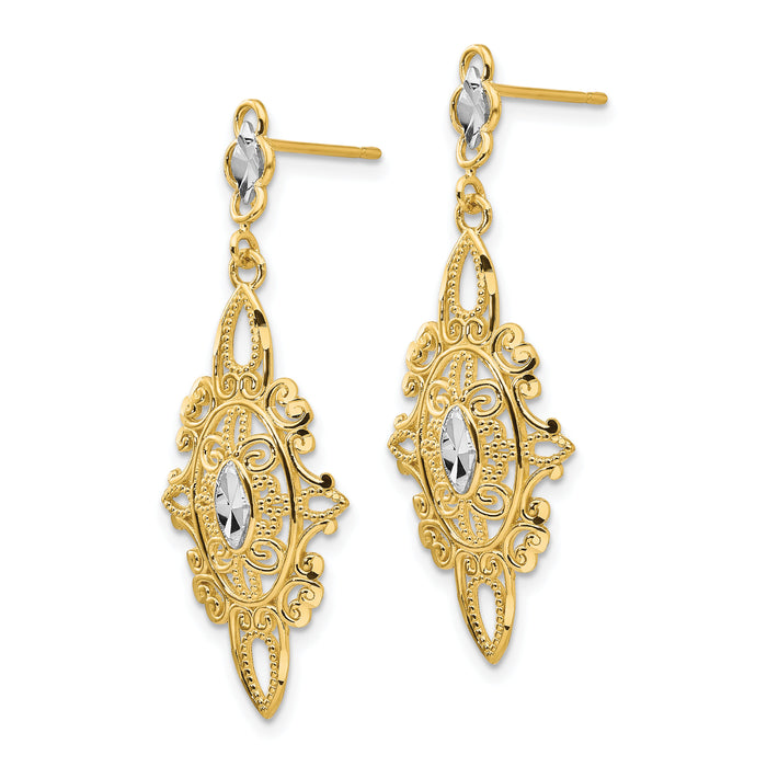 14k Rhodium Diamond-cut Filigree Earrings-H838