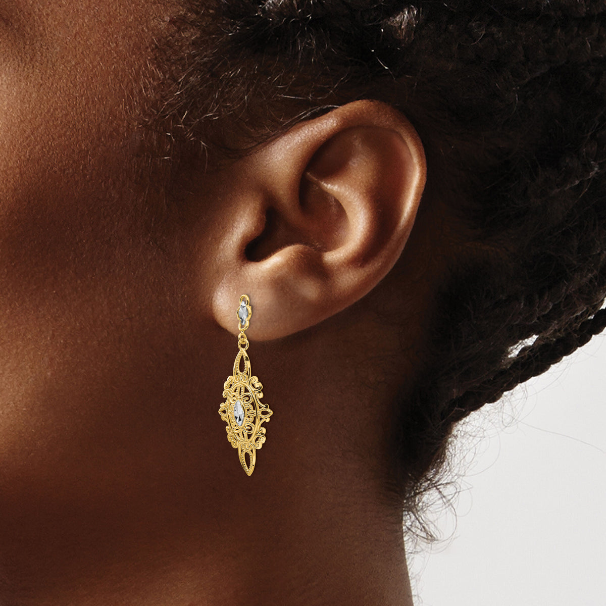 14k Rhodium Diamond-cut Filigree Earrings-H838