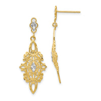 14k Rhodium Diamond-cut Filigree Earrings-H838